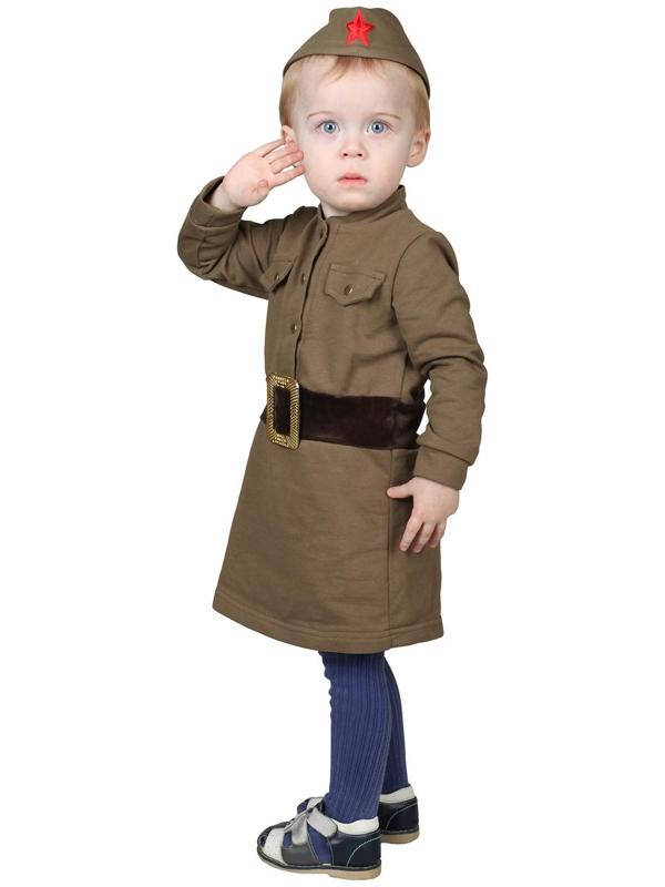 Костюм военного для девочки: платье, пилотка, трикотаж, хлопок 100%, рост 92 см, 1,5-3 года, цвета МИКС
