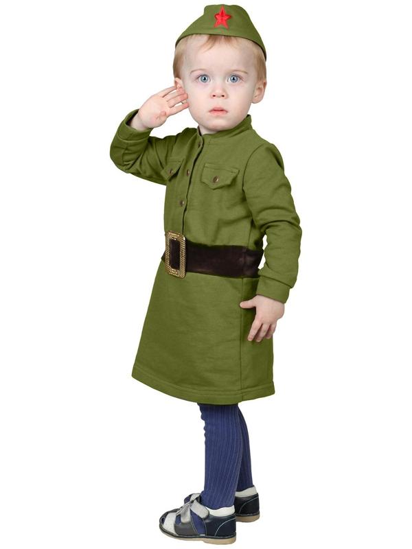 Костюм военного для девочки: платье, пилотка, трикотаж, хлопок 100%, рост 92 см, 1,5-3 года, цвета МИКС