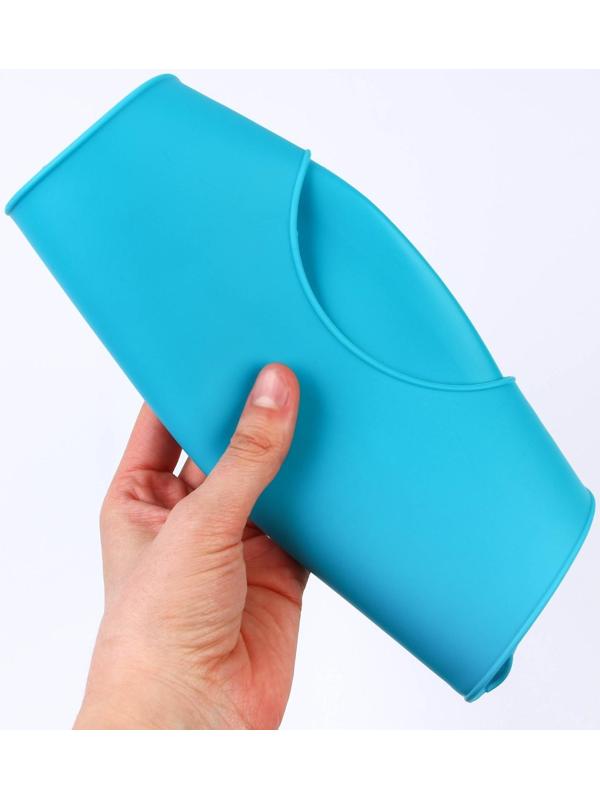 Нагрудник для кормления силиконовый с карманом, цвет голубой