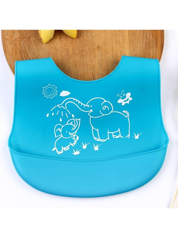Нагрудник для кормления силиконовый с карманом, цвет голубой
