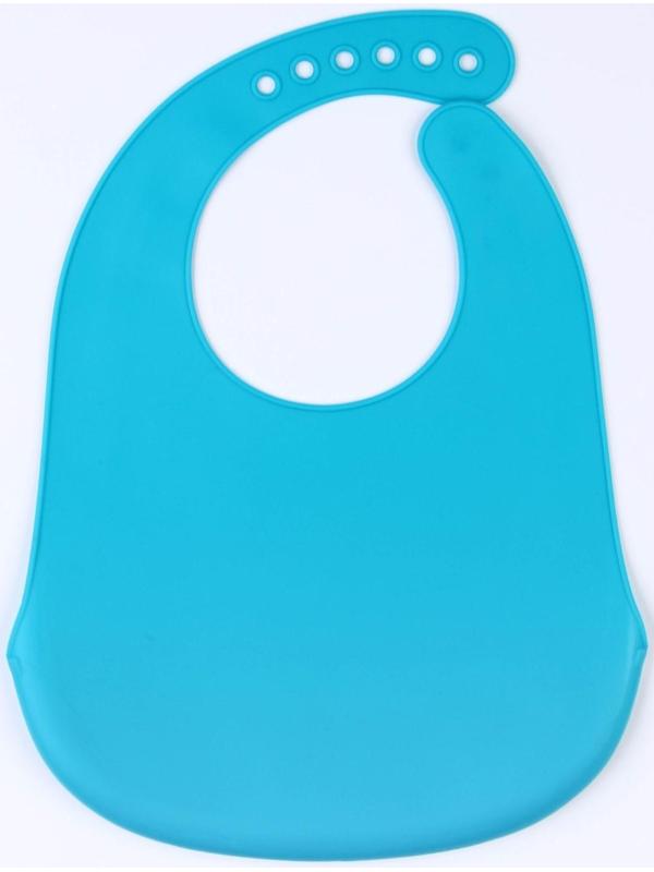 Нагрудник для кормления силиконовый с карманом, цвет голубой