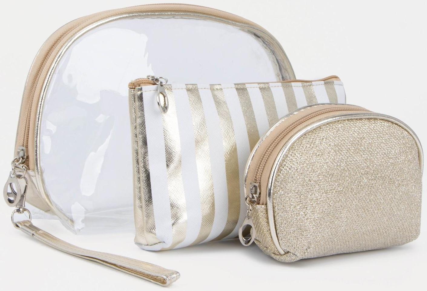 Набор косметичек 3 в 1 на молниях, цвет белый/золотистый