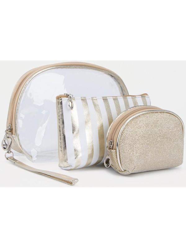 Набор косметичек 3 в 1 на молниях, цвет белый/золотистый