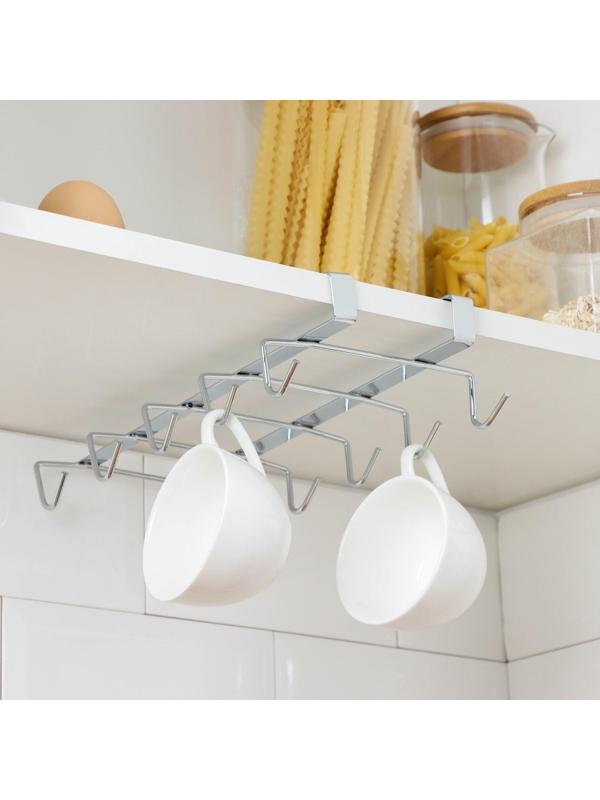 Держатель для кружек подвесной на 10 предметов Доляна, 27,5×14×6,5 см, цвет серебристый