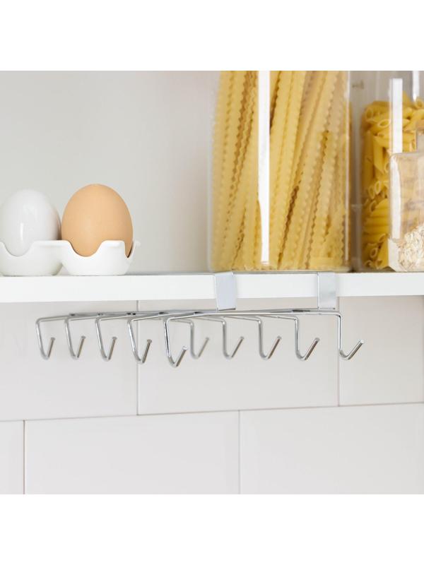 Держатель для кружек подвесной на 10 предметов Доляна, 27,5×14×6,5 см, цвет серебристый