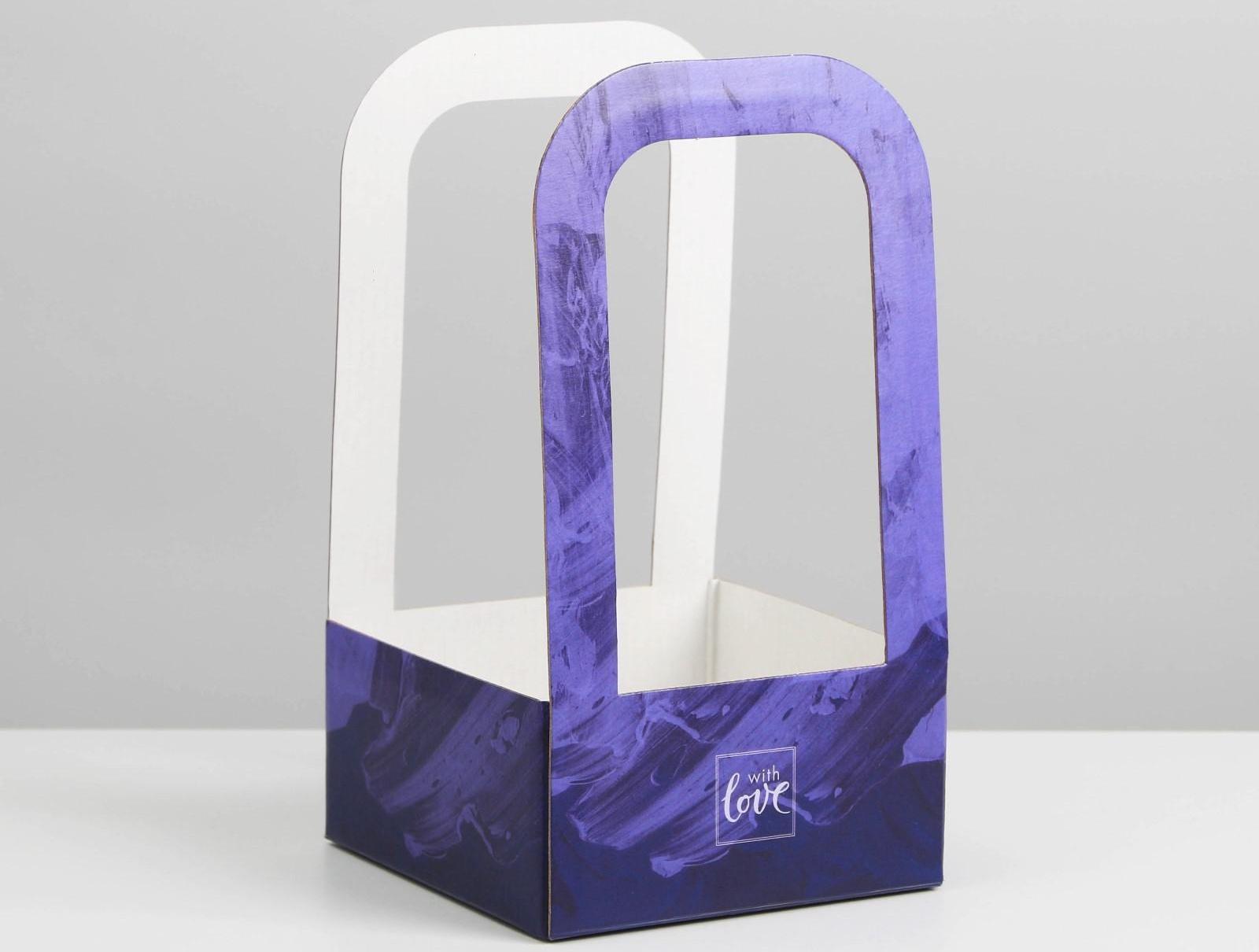 Коробка-переноска для цветов «С любовью», 12 × 12 × 22 см