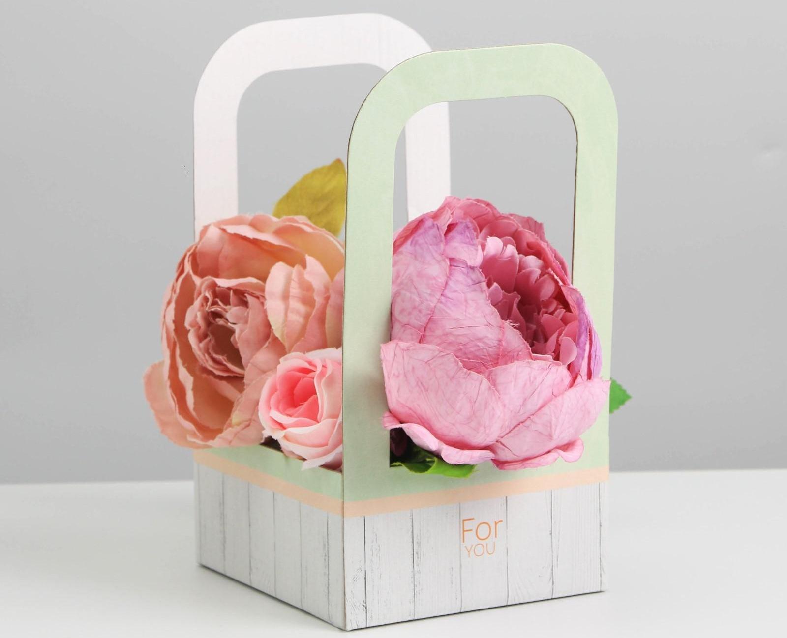 Коробка-переноска для цветов «For you», 12 × 12 × 22 см