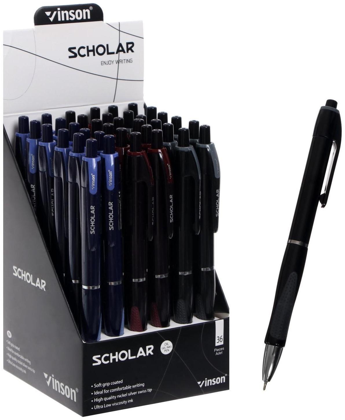 Ручка шариковая, автоматическая Vinson 0.5 мм, с резиновым держателем, стержень масляный синий, МИКС