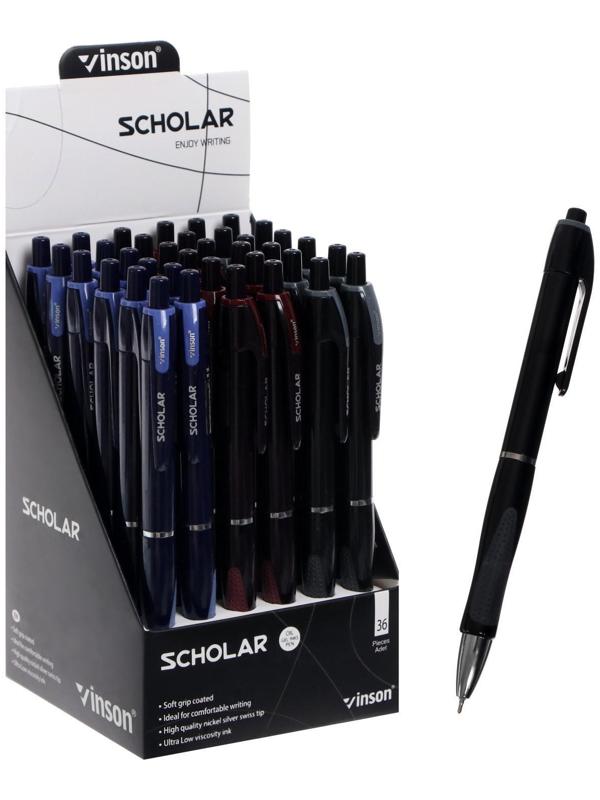 Ручка шариковая, автоматическая Vinson 0.5 мм, с резиновым держателем, стержень масляный синий, МИКС