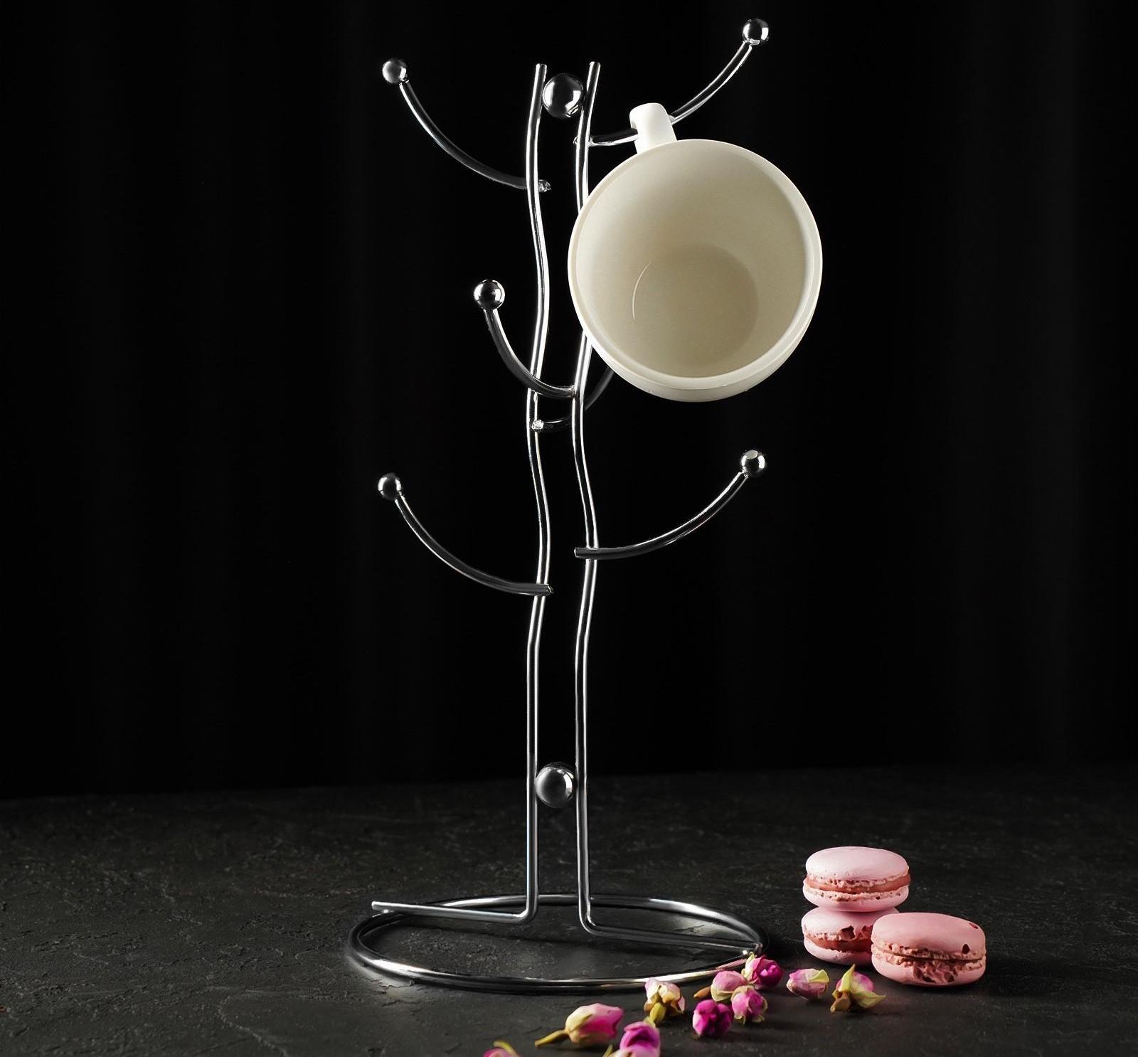 Подставка для кружек на 6 предметов Доляна, 16×16×32 см, цвет хром