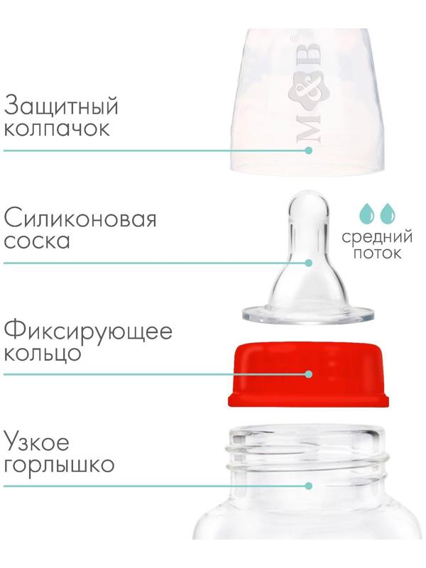 Бутылочка для кормления детская приталенная, 250 мл, от 0 мес., цвет красный