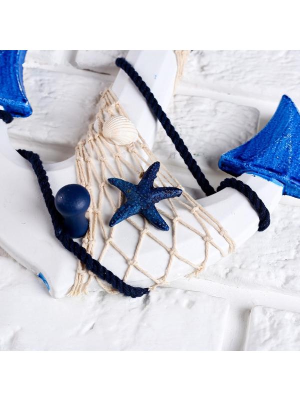 Якорь интерьерный с веревкой и звездой, бело-синий 5*23*32см