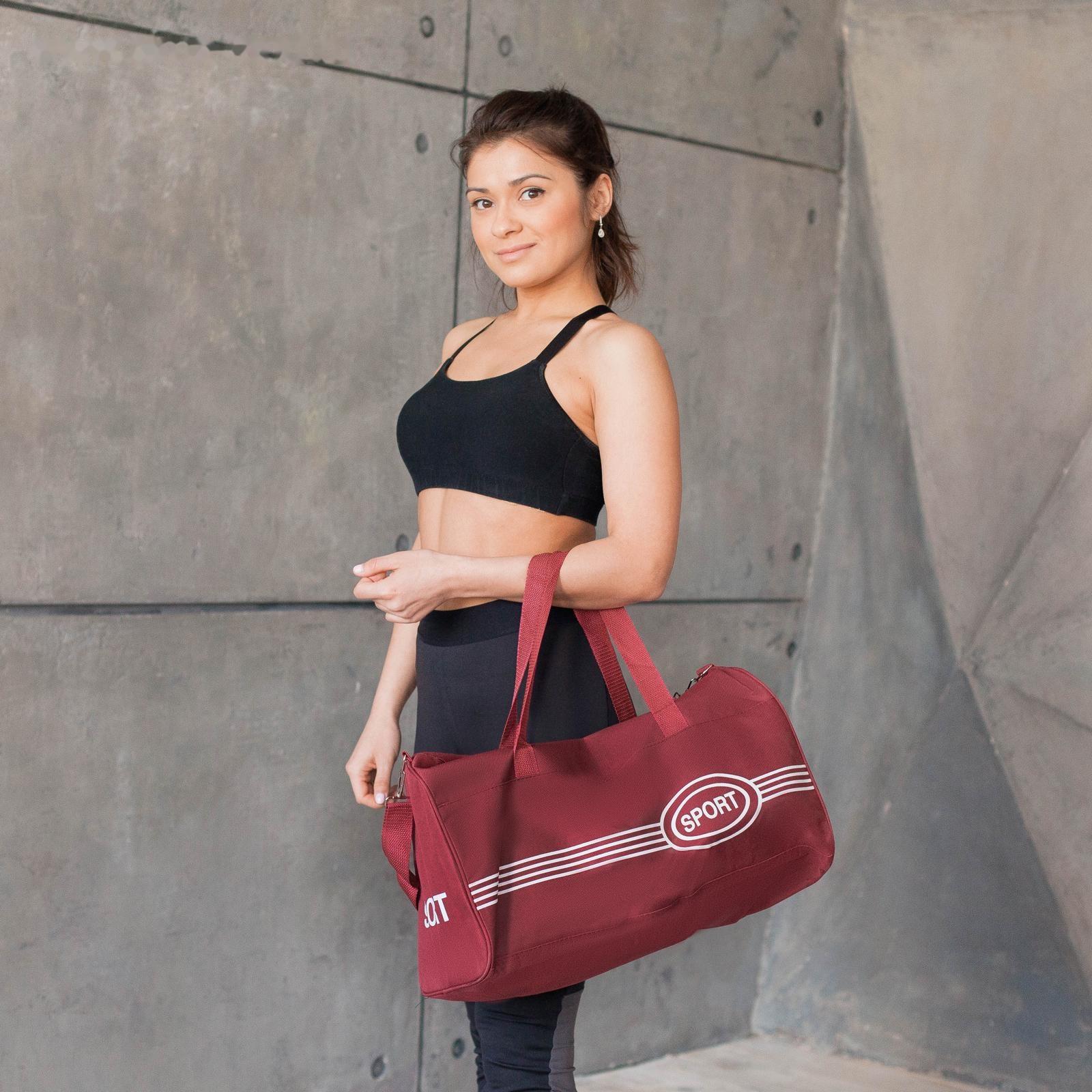 Сумка спортивная, отдел на молнии, длинный ремень, цвет бордовый
