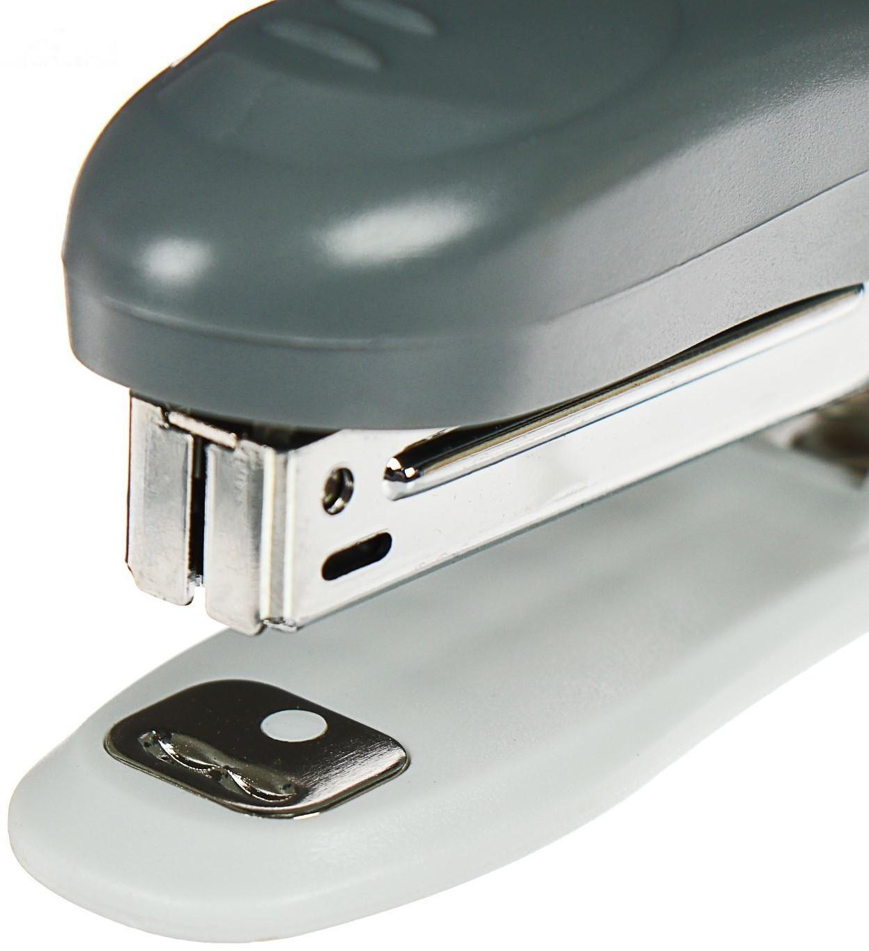 Степлер № 10, до 12 листов, BRAUBERG Einkommen, пластиковый корпус, встроенный антиСтеплер, серый