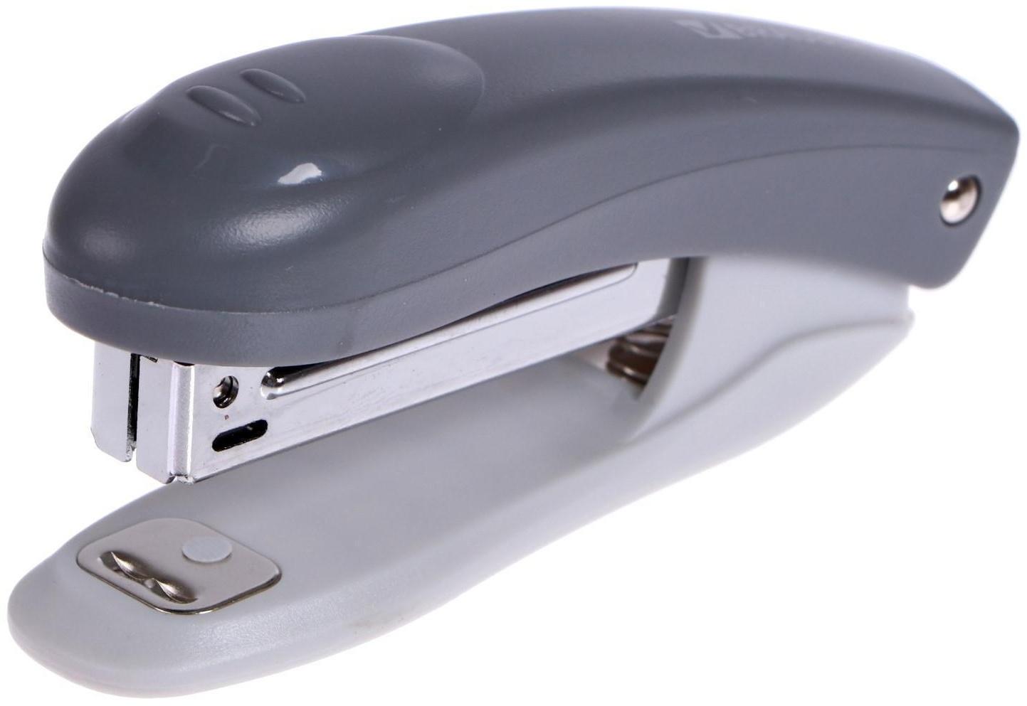 Степлер № 10, до 12 листов, BRAUBERG Einkommen, пластиковый корпус, встроенный антиСтеплер, серый