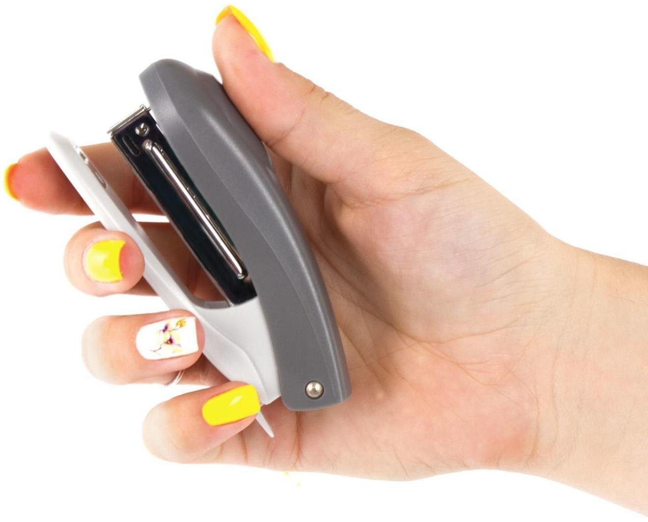 Степлер № 10, до 12 листов, BRAUBERG Einkommen, пластиковый корпус, встроенный антиСтеплер, серый