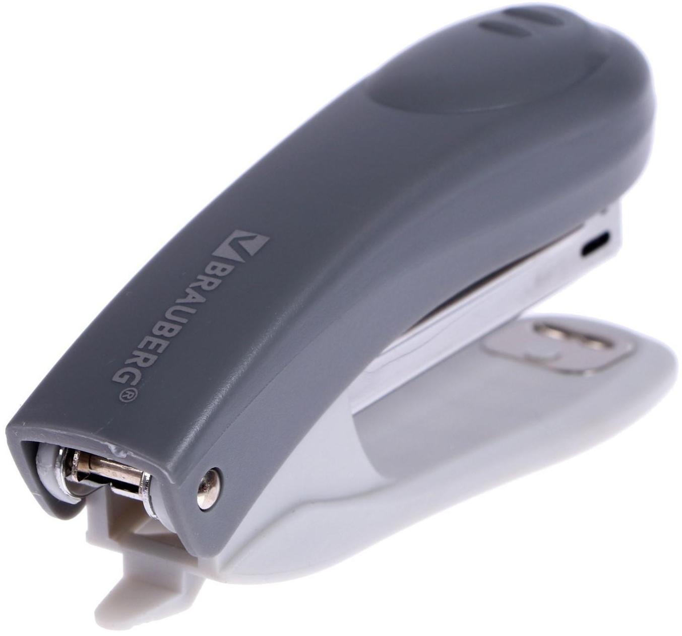 Степлер № 10, до 12 листов, BRAUBERG Einkommen, пластиковый корпус, встроенный антиСтеплер, серый