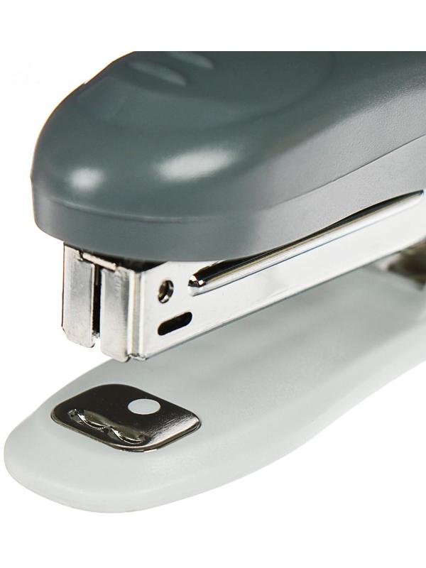 Степлер № 10, до 12 листов, BRAUBERG Einkommen, пластиковый корпус, встроенный антиСтеплер, серый