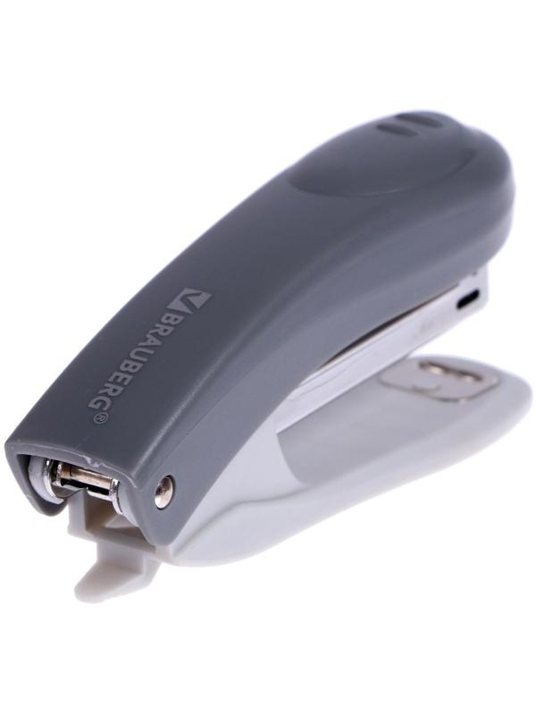 Степлер № 10, до 12 листов, BRAUBERG Einkommen, пластиковый корпус, встроенный антиСтеплер, серый