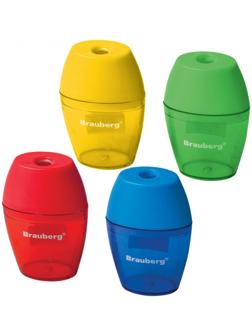 Точилка 1 отверстие с контейнером BRAUBERG Diamond, микс