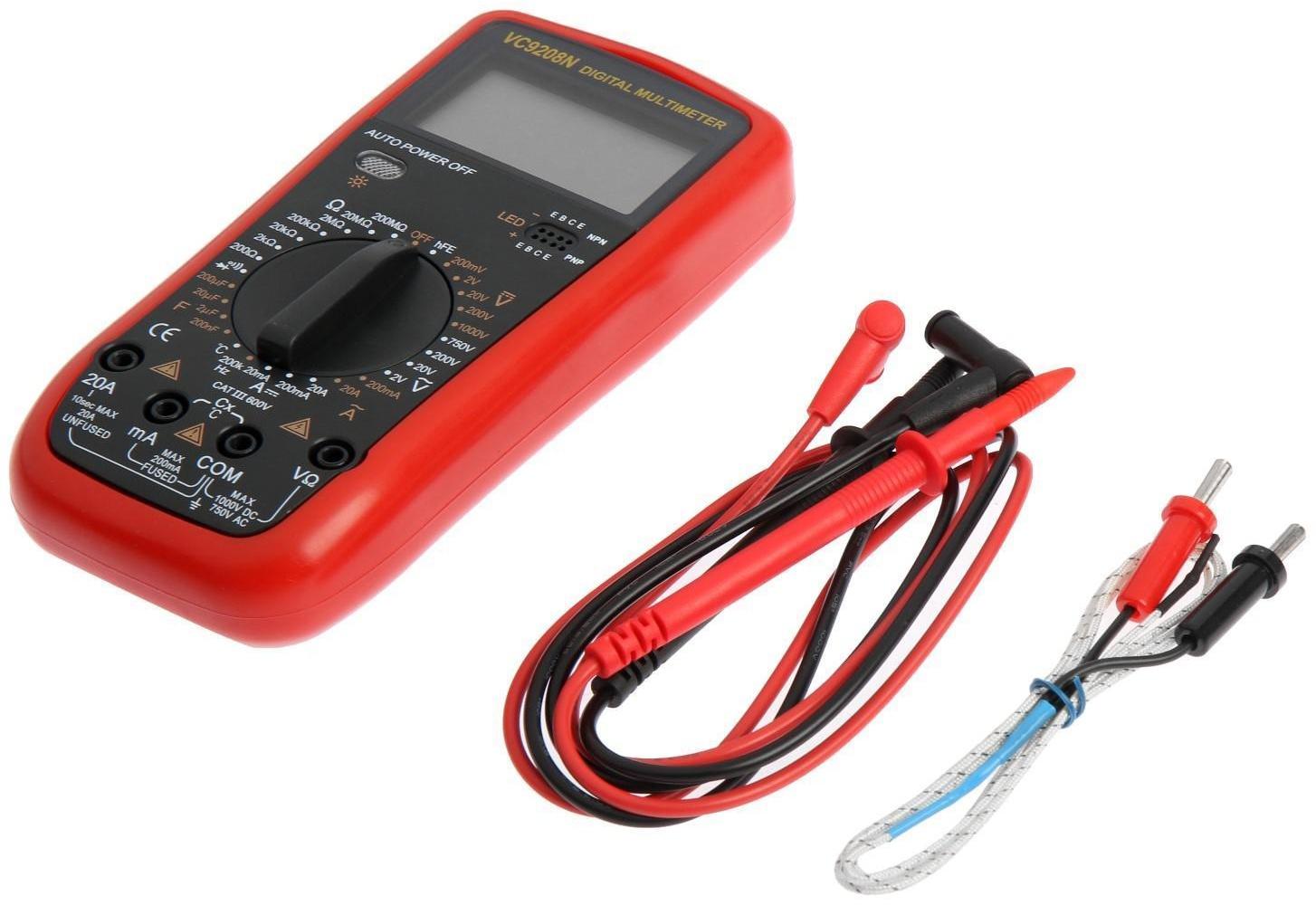 Мультиметр ТУНДРА, VC9208N, ACV/DCV, ACA/DCA, 200-200MΩ, 200nF-200mF, -20-1000°C, 200 kHz