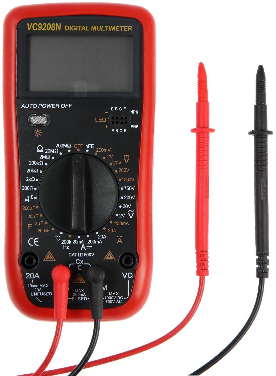 Мультиметр ТУНДРА, VC9208N, ACV/DCV, ACA/DCA, 200-200MΩ, 200nF-200mF, -20-1000°C, 200 kHz