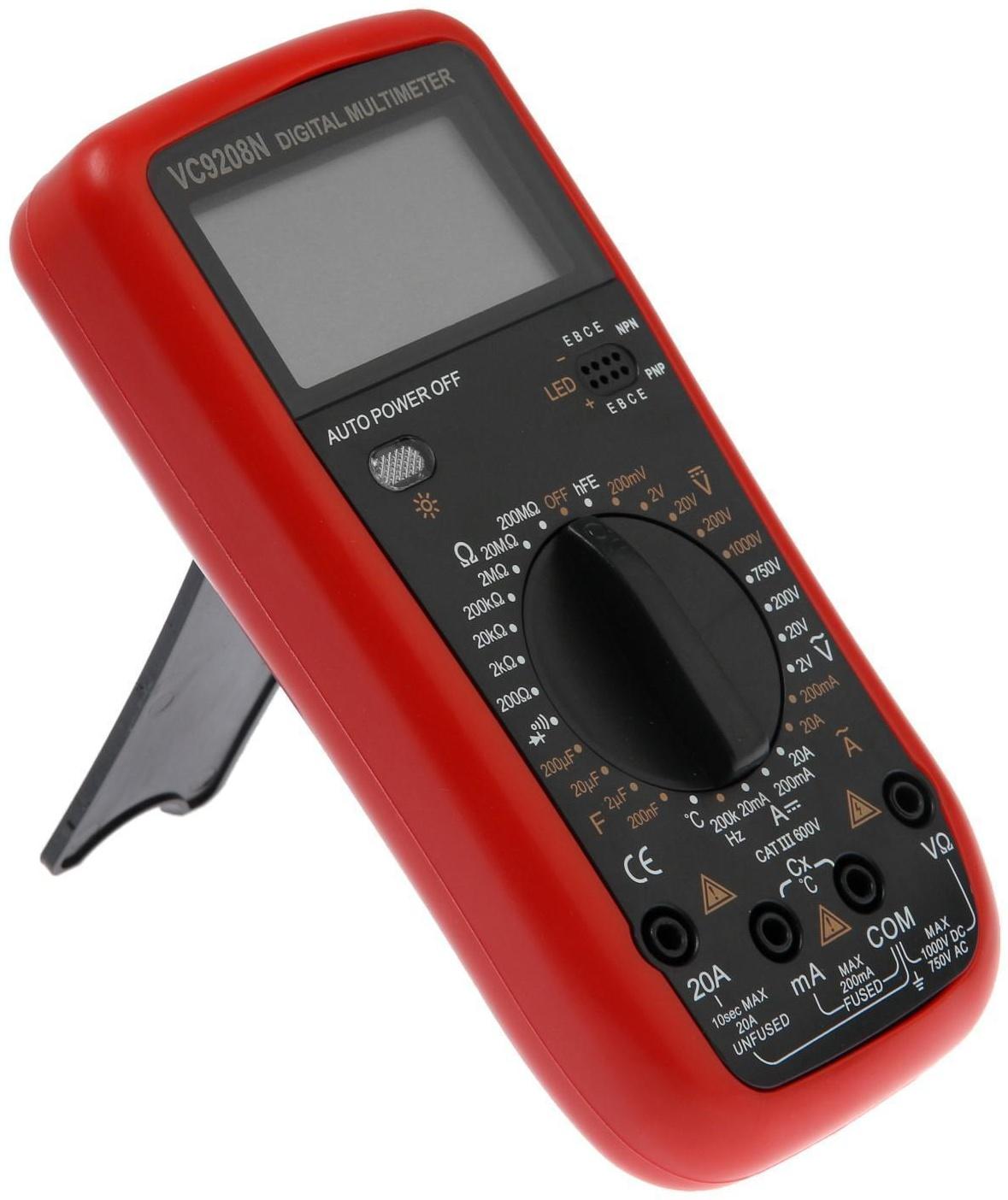 Мультиметр ТУНДРА, VC9208N, ACV/DCV, ACA/DCA, 200-200MΩ, 200nF-200mF, -20-1000°C, 200 kHz