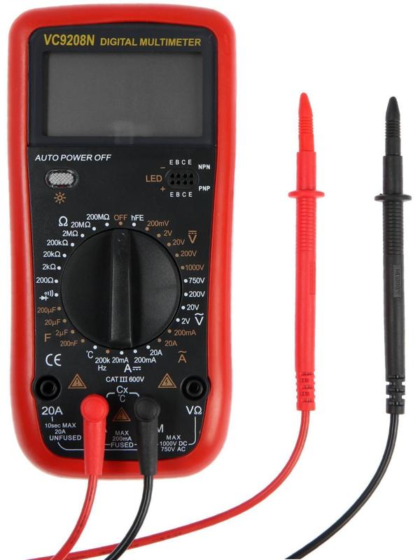 Мультиметр ТУНДРА, VC9208N, ACV/DCV, ACA/DCA, 200-200MΩ, 200nF-200mF, -20-1000°C, 200 kHz