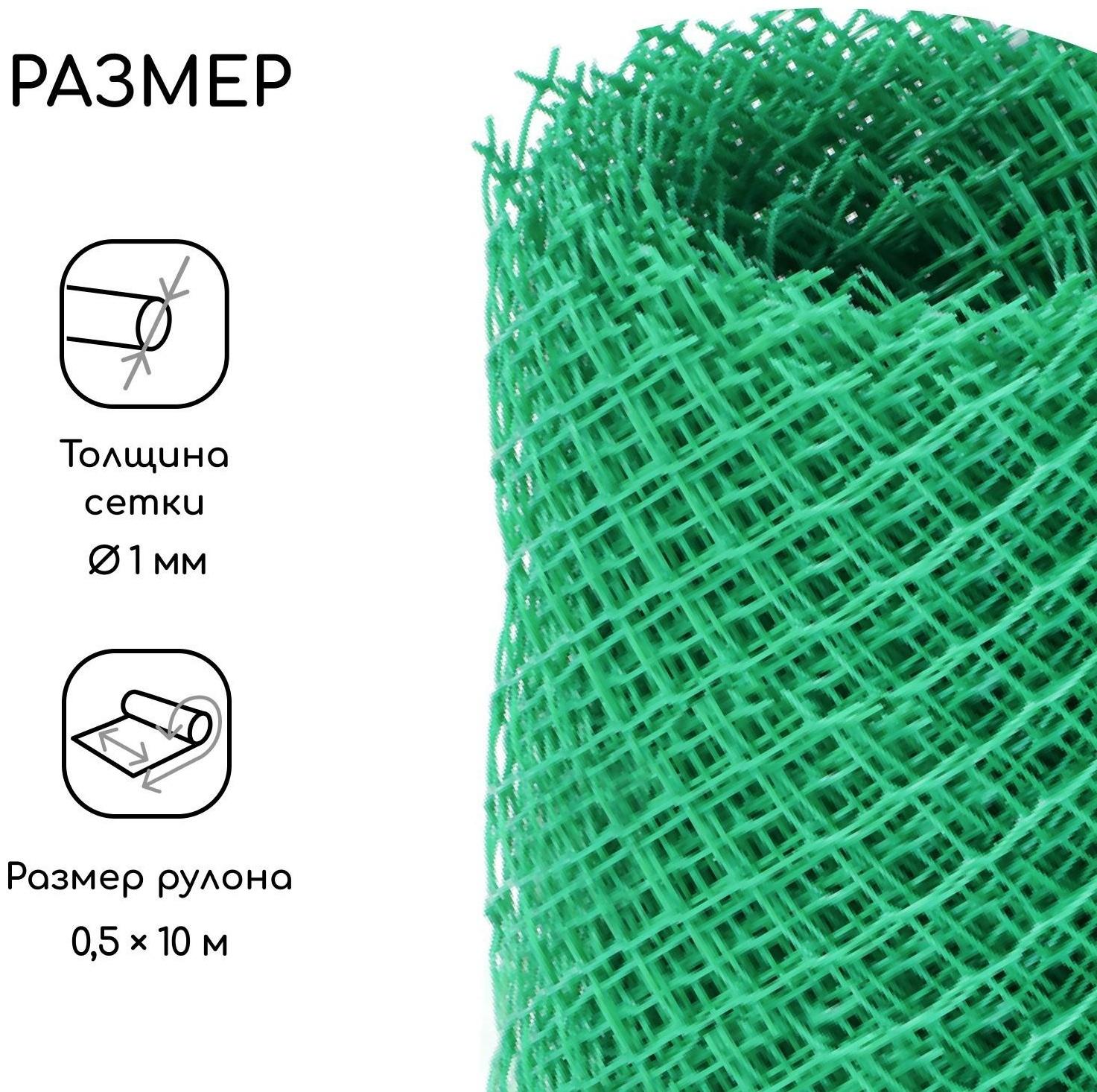 Сетка садовая, 0.5 × 10 м, ячейка 15 × 15 мм, зелёная, Greengo