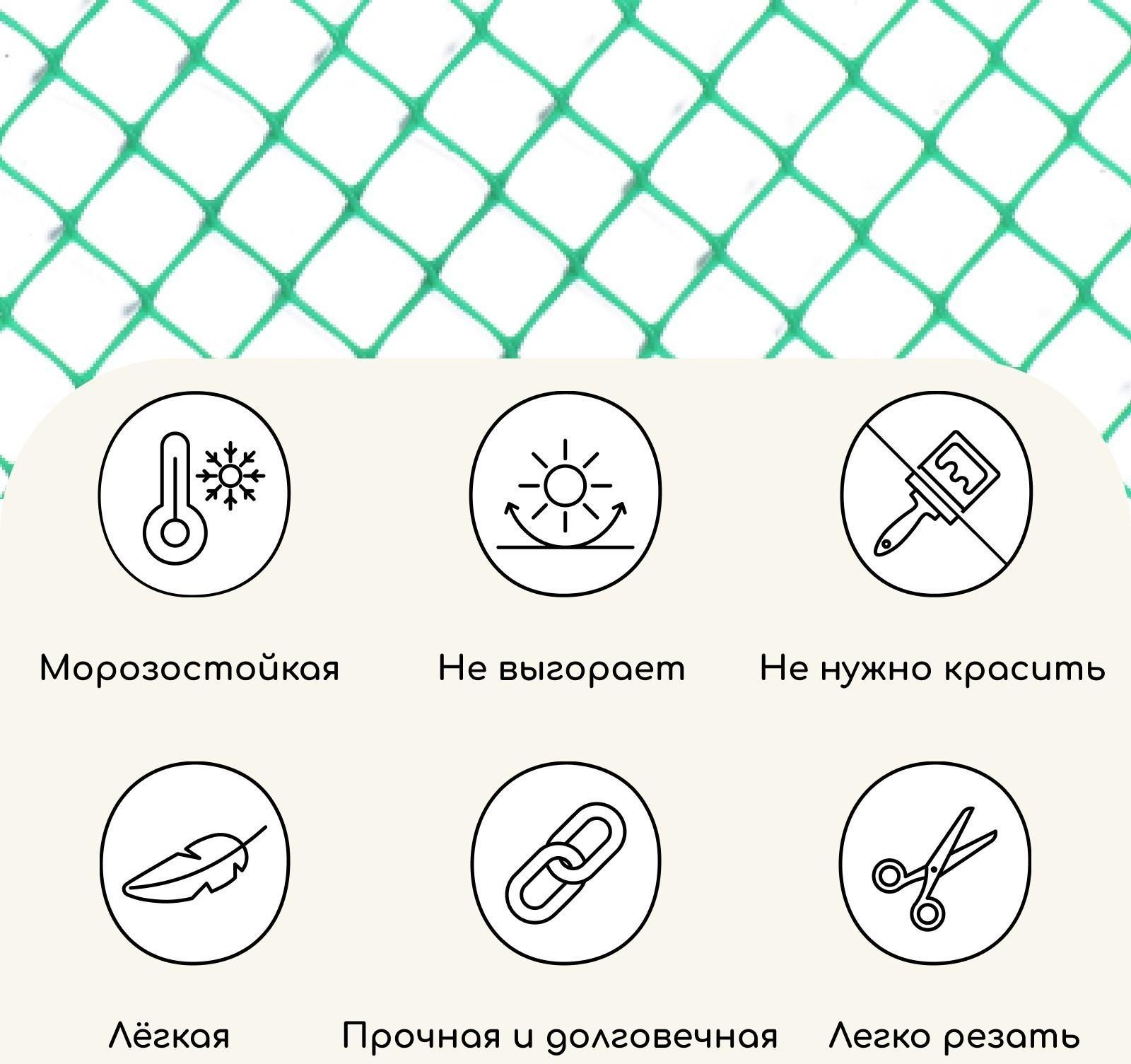 Сетка садовая, 0.5 × 10 м, ячейка 15 × 15 мм, зелёная, Greengo