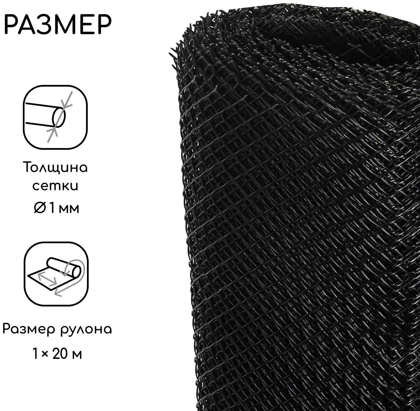 Сетка садовая, 1 × 20 м, ячейка 15 × 15 мм, чёрная, Greengo