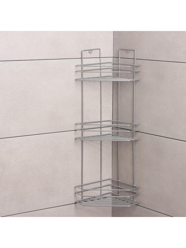 Полка угловая 3-х ярусная «Трапеция», 25×18×62 см, цвет хром