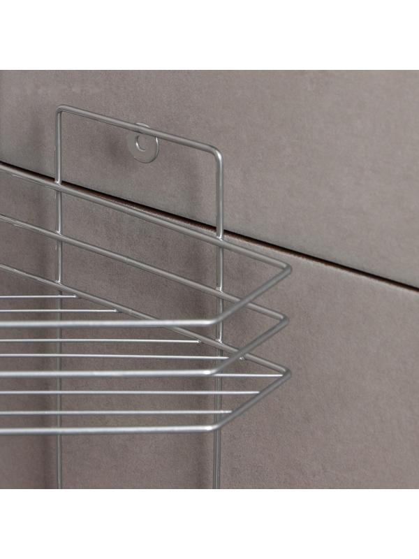 Полка угловая с мыльницей и вешалкой 2-х ярусная, 25×18×42 см, цвет хром