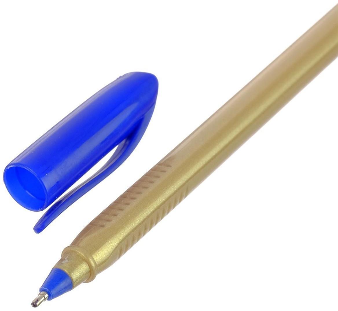 Ручка шариковая, 1.0 мм, стержень синий, корпус треугольный золотой