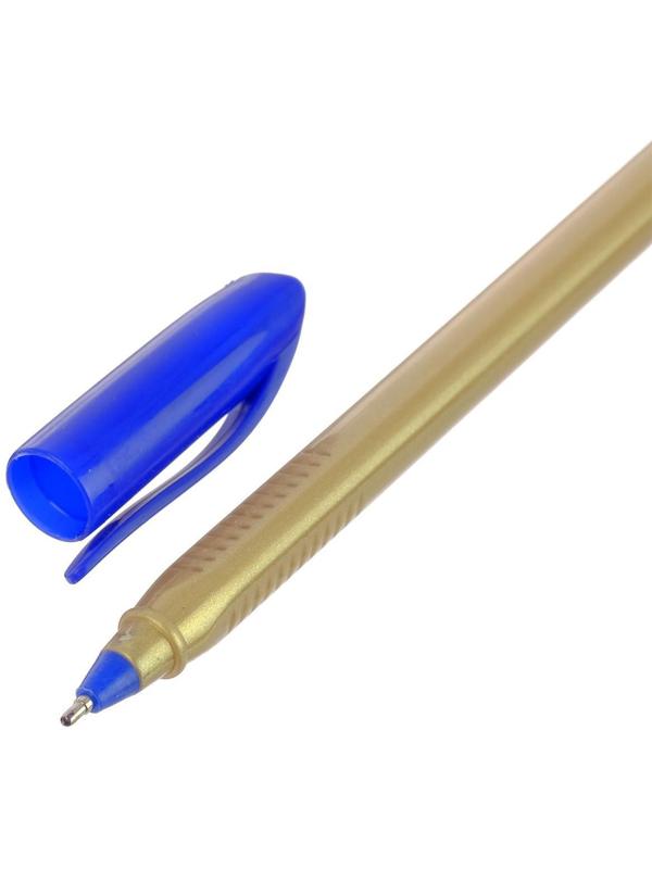 Ручка шариковая, 1.0 мм, стержень синий, корпус треугольный золотой