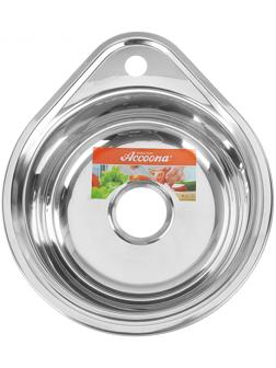 Мойка кухонная Accoona AB4539, врезная, круглая, толщина 0.6 мм, 450х390х165 мм, глянец
