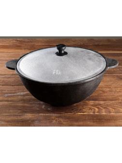 Казан чугунный, 8 л, плоское дно, алюминиевая крышка