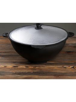 Казан чугунный, 10 л, плоское дно, алюминиевая крышка