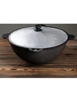 Казан чугунный, 10 л, круглое дно, алюминиевая крышка