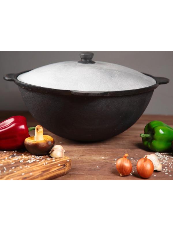 Казан чугунный, 10 л, круглое дно, алюминиевая крышка