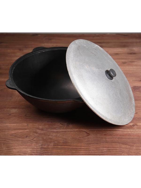 Казан чугунный, 10 л, круглое дно, алюминиевая крышка