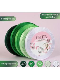 Набор атласных лент, 5 шт, размер 1 ленты: 10 мм × 23 ± 1 м, цвет зелёный спектр