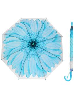 Зонтик-трость детский «Гербера», полуавтоматический, со свистком, R=41см, цвет голубой