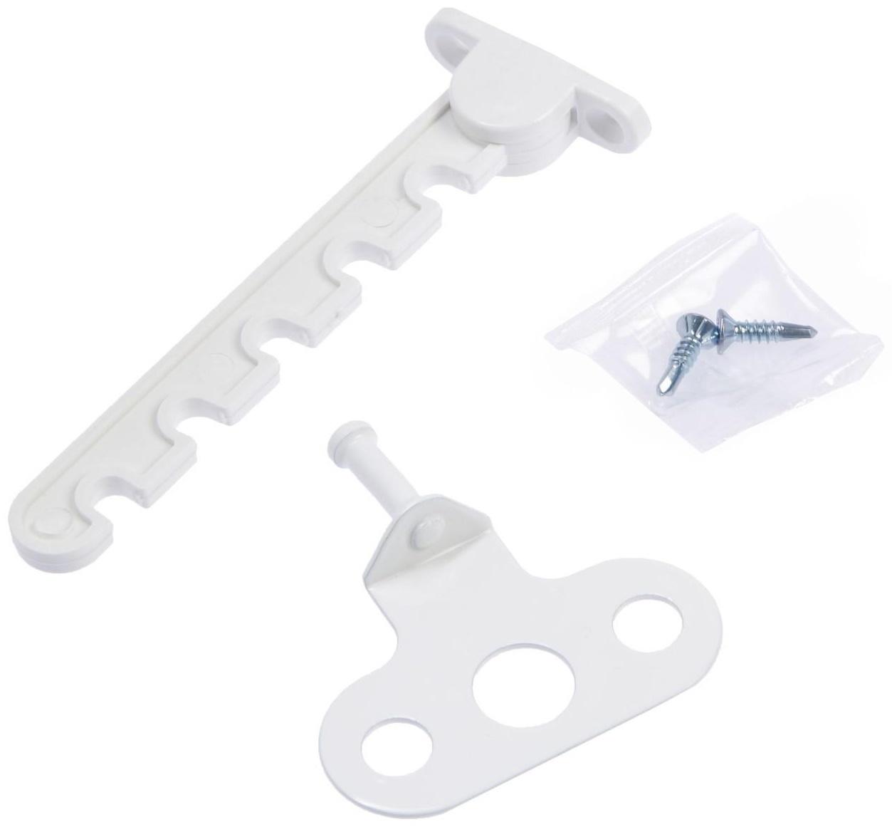 Ограничитель открывания пластиковый, с металлическим оцинкованным держателем, белый