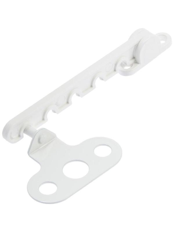 Ограничитель открывания пластиковый, с металлическим оцинкованным держателем, белый