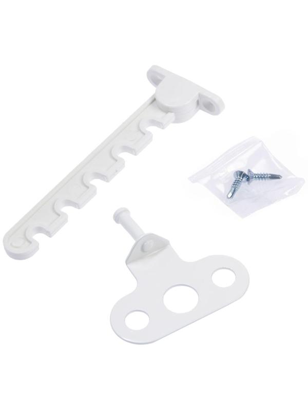 Ограничитель открывания пластиковый, с металлическим оцинкованным держателем, белый