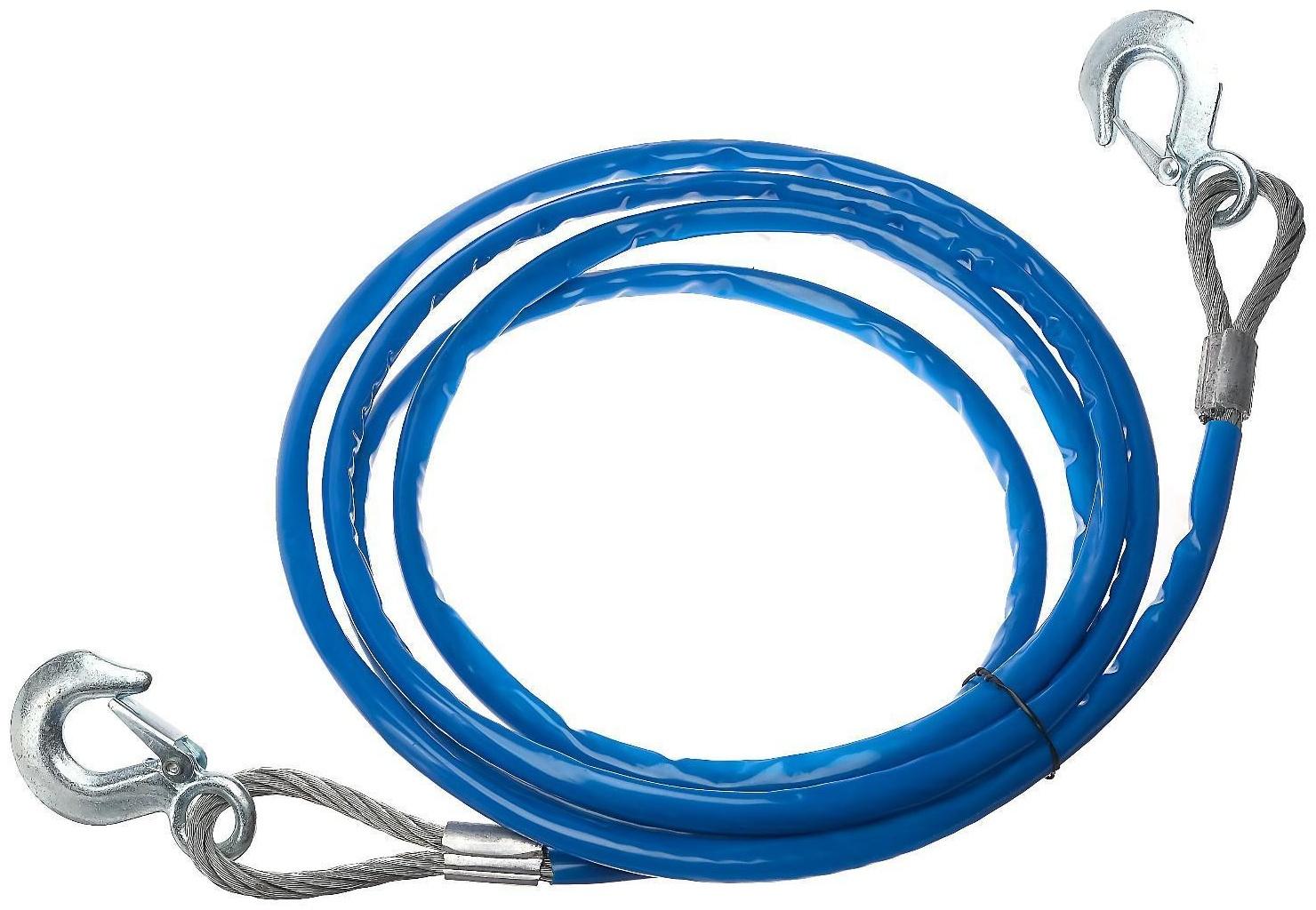 Трос буксировочный TORSO, металлический в ПВХ оплётке, 4м, 8 тонн, 2 крюка