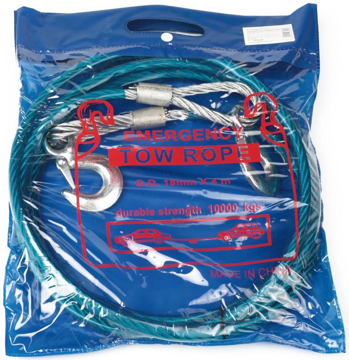 Трос буксировочный, металлический в ПВХ оплётке, 4м, 10 тонн, 2 крюка