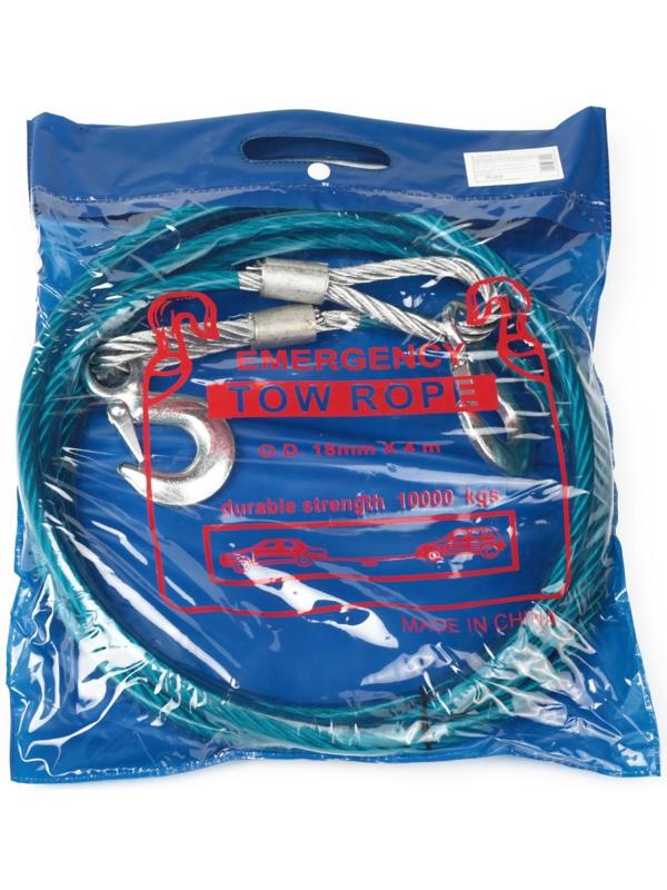 Трос буксировочный, металлический в ПВХ оплётке, 4м, 10 тонн, 2 крюка