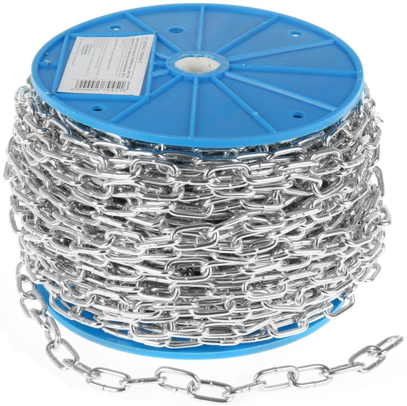 Цепь короткозвенная ТУНДРА krep, DIN766, диаметр 4 мм, сварная, оцинкованная, 50 м